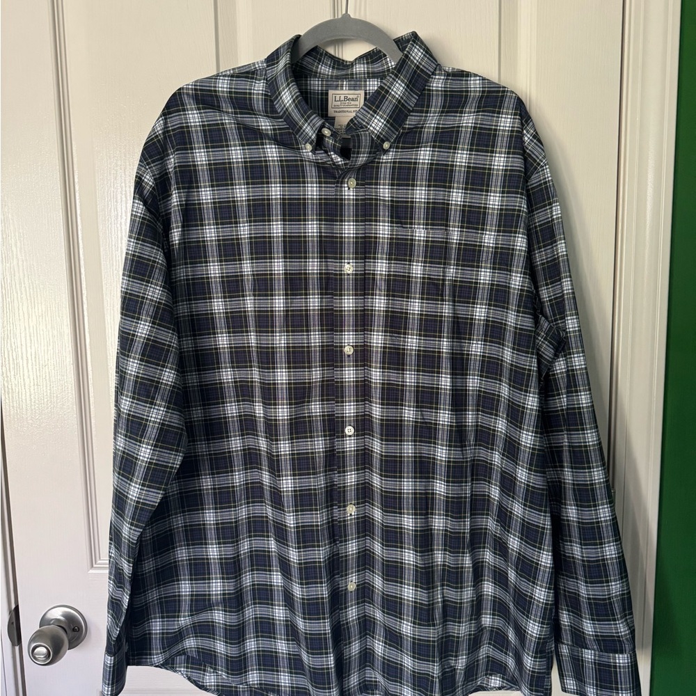 L.L. Bean Men's Navy and White Checkered Shirt